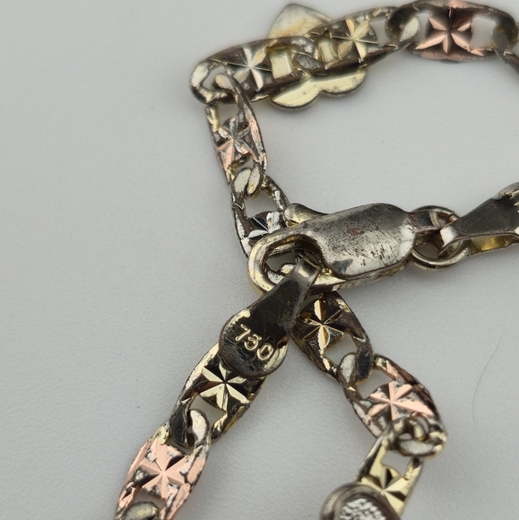 8" Italian 18K Solid Gold Tri Color Heart Bracelet 4.52g 750 Italy Textured - Picture 2 of 13